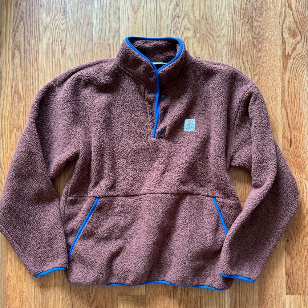 Obey Brown Fleece Pullover Sweater with Quarter-Zip